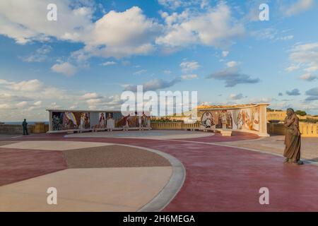 GOZO, MALTA - 8 NOVEMBRE 2017: Terreno della Basilica del Santuario Nazionale della Beata Vergine di Ta' Pinu sull'isola di Gozo, Malta Foto Stock