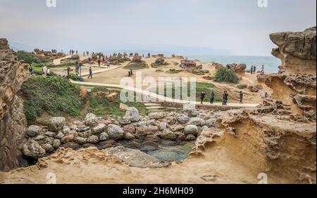 Vista da Yehliu Geopark, Taiwan Foto Stock