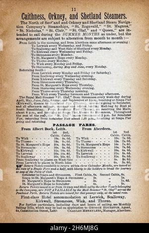 Pagina pubblicitaria vintage da una guida completa di Baddeley del 1889 al Lake District inglese. Con gli Steamers Caithness, Orkney e Shetland Foto Stock