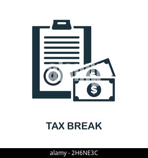 Icona di interruzione delle imposte. Segno monocromatico dalla raccolta delle crisi. Illustrazione icona Creative Tax Break per il web design, infografica e altro ancora Illustrazione Vettoriale