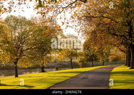 Luci serali d'autunno a Victoria Embankment, Nottingham Nottinghamshire Inghilterra UK Foto Stock