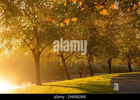 Luci serali d'autunno a Victoria Embankment, Nottingham Nottinghamshire Inghilterra UK Foto Stock