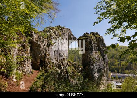 La scrofa di Kissing, il Labirinto di roccia Blaubeuren, Baden-Wuerttemberg, Germania Foto Stock