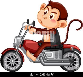 Monkey giostre moto cartoon illustrazione personaggio Illustrazione Vettoriale