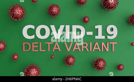 Medicina concetto di coronavirus virus covid 19 con le parole del titolo COVID-19 VARIANTE DELTA. rendering 3d Foto Stock