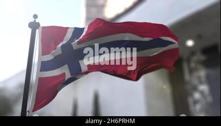Bandiera nazionale della Norvegia. Bandiera norvegese sventola. Politica e illustrazione di notizie. Foto Stock