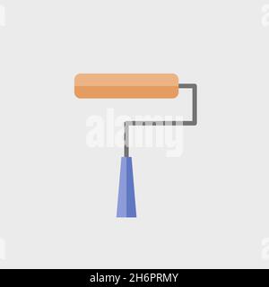 Icona pennelli a rullo con vernice blu vettoriale. Da utilizzare per progetti fai-da-te, lavori di ristrutturazione della casa e camerini per bambini. Illustrazione Vettoriale