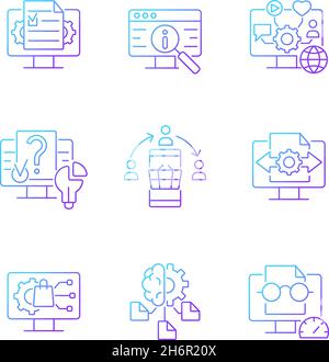 Competenze di alfabetizzazione digitale icone vettoriali lineari a gradiente impostate Illustrazione Vettoriale