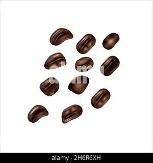 set di chicchi di caffè fotorealistici su sfondo bianco. Grafica vettoriale Illustrazione Vettoriale