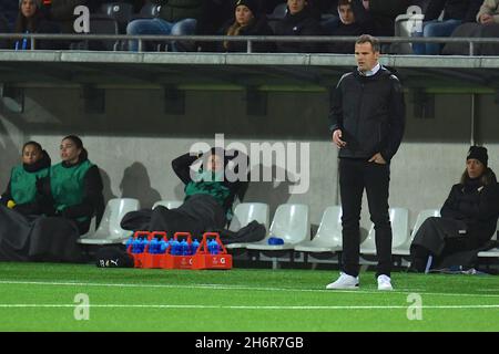 Gothenburg, Svezia. 17 novembre 2021. Hisingen Arena, Gothenburg, Svezia, 17 novembre 2021: Allenatore Robert Vilahamn (Hacken) durante la partita della UEFA Womens Champions League nel gruppo D tra BK Hacken e Benfica Lisbona il 17 2021 novembre presso l'arena Hisingen di Gothenburg, Svezia Peter Sonander/SPP credito: SPP Sport Press Photo. /Alamy Live News Foto Stock