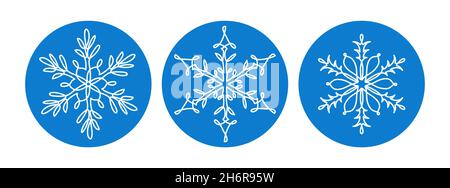 Fiocchi di neve insieme di icone, segni, simboli. Una linea continua di disegno artistico di fiocco di neve. Illustrazioni vettoriali a linea singola Illustrazione Vettoriale