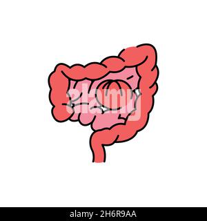 Icona della linea di colore dell'ostruzione intestinale. Malattie umane. Pittogramma per pagina web, app mobile, promo. Illustrazione Vettoriale