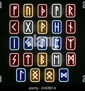 Set di rune di pietra. Illustrazione disegnata a mano. Illustrazione Vettoriale