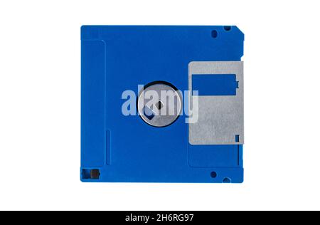 Disco floppy blu isolato su bianco, percorso di ritaglio Foto Stock