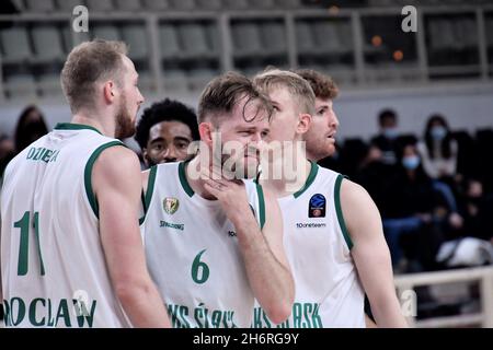 Trento, Italia. 17 novembre 2021. Kodi Justice (Slask Wroclaw) durante il Campionato Dolomiti energia Trentino vs Slask Wroclaw, Campionato europeo di Pallacanestro a Trento, Italia, Novembre 17 2021 Credit: Agenzia fotografica indipendente/Alamy Live News Foto Stock