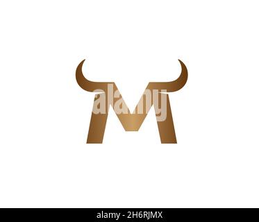 Creative M Letter Horns Bull Logo Design Vector Illustrazione simbolo Illustrazione Vettoriale