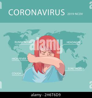 Infografica che mostra i sintomi del virus covid-19 Illustrazione Vettoriale