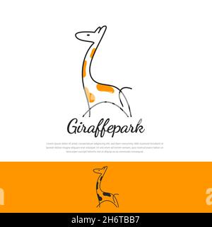 Giraffe Park Logo unico stile linea giraffa illustrazione Illustrazione Vettoriale