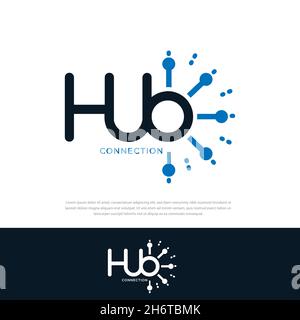 Logo di Word Mark associato A un SIMBOLO di HUB, icona di connessione Illustrazione Vettoriale