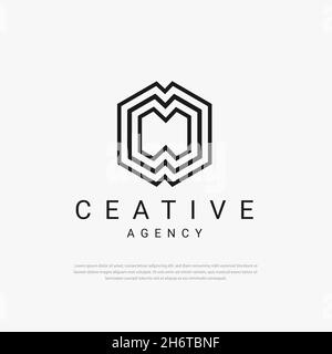 Logo vettoriale a tre esagonali, logo esagonale poligonale astratto geometrico. Modello di logo vettoriale Illustrazione Vettoriale