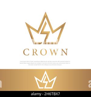 Gold Crown Sign Luxury Vector.Beautiful Gradient. Principessa esclusiva con corona d'oro su sfondo nero Illustrazione Vettoriale