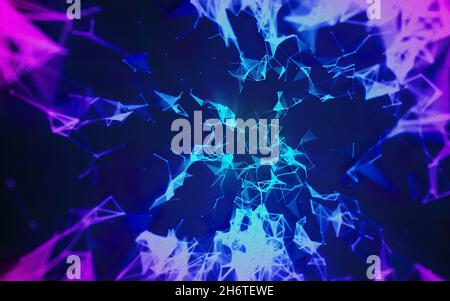 Background scientifico astratto con particelle e linee collegate al plesso. Struttura in plexus di connessione di rete con punti e linee. Foto Stock