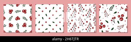 Set di modelli con bacche. Interessante acino modello set. Colori rosa e ciliegia. Illustrazione Vettoriale