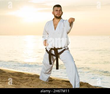 L'uomo che fa il karate pone Foto Stock