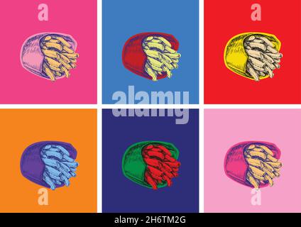 Patatine fritte in scatola di carta. Stile pop art. Illustrazione Vettoriale