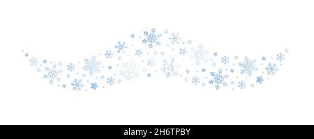 fiocchi di neve e stelle delimitano isolati su sfondo bianco Illustrazione Vettoriale