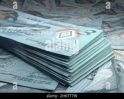 Denaro delle Isole Cook. Cook Islands dollaro bollette. Banconote di CookIslands. 3 dollari. Affari, finanza, notizie di background. illustrazione 3d. Foto Stock