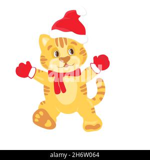 Tigre di Natale a santa Hat . Disegni carini di personaggi sul tema del nuovo anno su sfondo bianco. Alta qualità Foto Stock