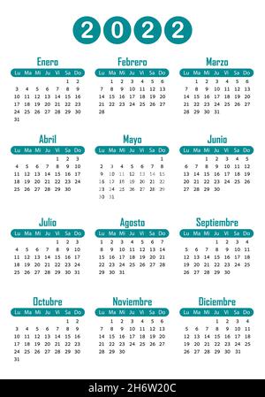 Calendario tascabile semplice verticale su 2022 anni, in spagnolo. Illustrazione Vettoriale