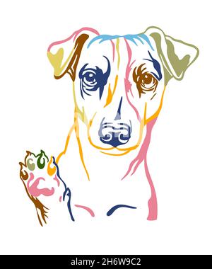 Jack russel terrier cane colore contorno ritratto. Testa cilindrica nella vista frontale illustrazione vettoriale isolata su bianco. Per arredamento, design, stampa, poster, postca Illustrazione Vettoriale