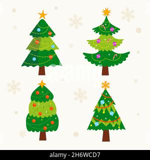 Decorato alberi di natale set illustrazione Vector. Illustrazione Vettoriale
