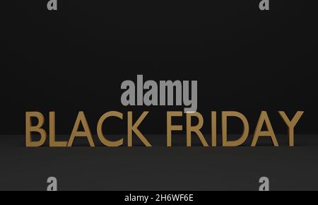 Lettere dorate Black Friday, rendering 3d su sfondo nero. Foto Stock