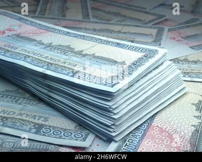 Denaro di Myanmar. Kyat fatture. Banconote MM3. 1000 birmano. Affari, finanza, notizie di background. illustrazione 3d. Foto Stock