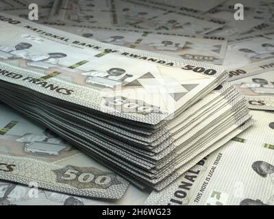 Il denaro del Ruanda. Fatture del franco. Banconote RWF. 500 Kinya. Affari, finanza, notizie di background. illustrazione 3d. Foto Stock