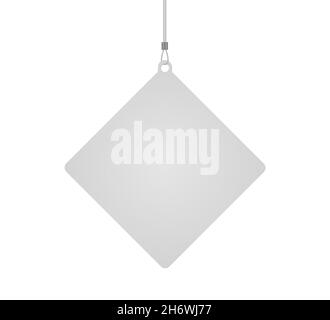 Dangler quadrato appeso al soffitto realistico mockup. Mock up di pubblicità di promozione puntatore per annuncio di vendita supermercato su backgr trasparente Illustrazione Vettoriale