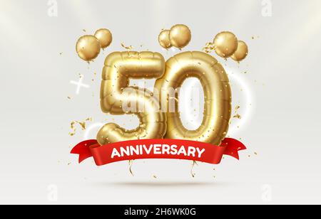 50 anni anniversario della persona compleanno, palloncini in forma di numeri dell'anno. Illustrazione vettoriale Illustrazione Vettoriale