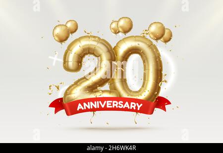 20 anni anniversario della persona compleanno, palloncini in forma di numeri dell'anno. Illustrazione vettoriale Illustrazione Vettoriale