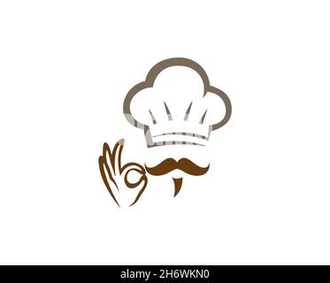 Illustrazione del simbolo vettoriale del disegno del logo del segno della mano dello chef Illustrazione Vettoriale