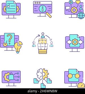 Competenze di alfabetizzazione digitale icone a colori RGB impostate Illustrazione Vettoriale