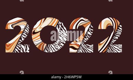 Felice anno nuovo 2022. Numeri vettoriali con motivo a strisce Tiger. Illustrazione Vettoriale