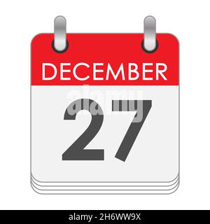 Dicembre 27. Una foglia del calendario flip con la data del 27 dicembre. Stile piatto. Illustrazione Vettoriale