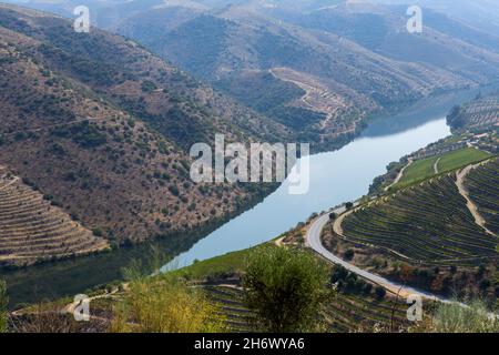 Fiume Douro vicino alla foce del fiume COA. Comune di Vila Nova de Foz COA. Regione del Douro. Foto Stock