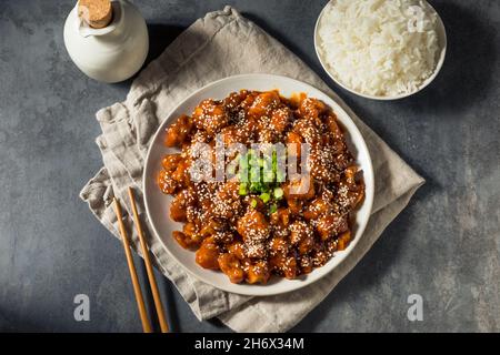 Pollo di Gochujang coreano fatto in casa con Sesame e riso Foto Stock