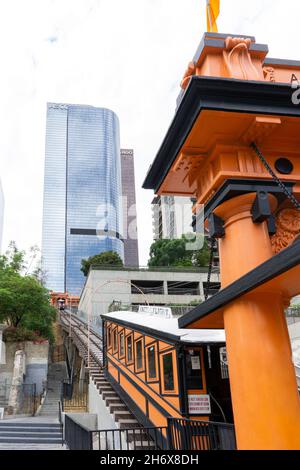 Los Angeles, USA – 9 agosto 2021: Funicolare Angels Flight nel centro di Los Angeles Foto Stock