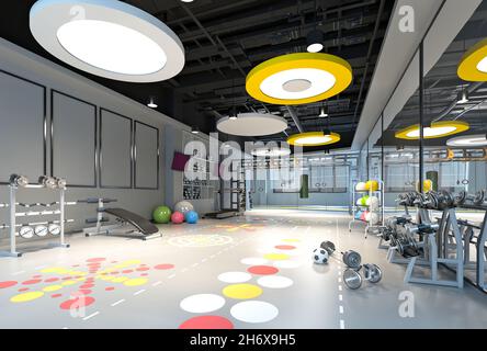 3d rendering della palestra fitness pilates salone sportivo Foto Stock