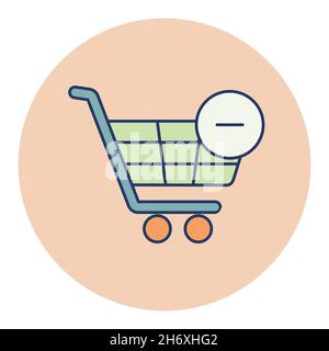 Icona del carrello con meno. Rimuovere dal carrello. Cartello e-commerce. Simbolo grafico per la progettazione del sito Web, il logo, l'app, l'interfaccia utente. Illustrazione vettoriale, EPS1 Illustrazione Vettoriale